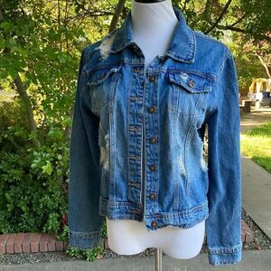 Marci Distressed Long Sleeve Jean Jacket Size Medium